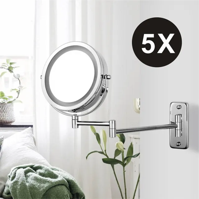 7 Inch Folding Arm Extend Double Side Bathroom Mirror With LED Light