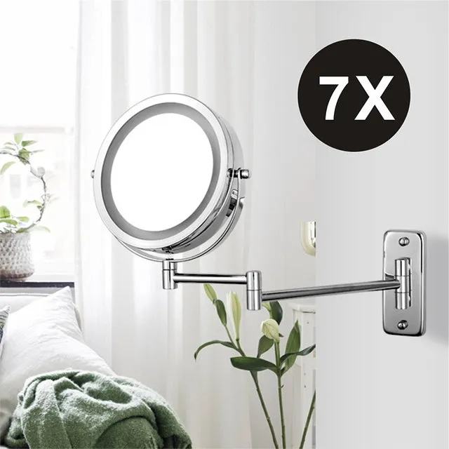 7 Inch Folding Arm Extend Double Side Bathroom Mirror With LED Light