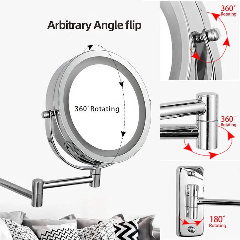 7 Inch Folding Arm Extend Double Side Bathroom Mirror With LED Light