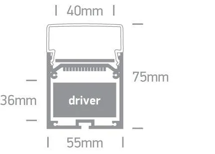 7906D/AL ALU SURFACE PROFILE 2m FOR 40mm STRIPS   PC OPAL DIFF