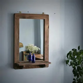 AAAA Tuba Art Wall Mirror Frame/Wooden Mirror Shelf for Living Room Decoration Mango Wood Color Brown