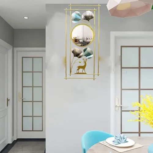 Abhsant Bathroom Mirror, 3DMetal Ginkgo Leaf & Deer Design Wall Mounted Mirror, Vanity Wall Mirror Metal Frame for Bedroom,Entryway,Living Room