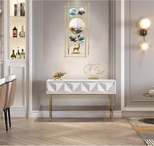 Abhsant Bathroom Mirror, 3DMetal Ginkgo Leaf & Deer Design Wall Mounted Mirror, Vanity Wall Mirror Metal Frame for Bedroom,Entryway,Living Room