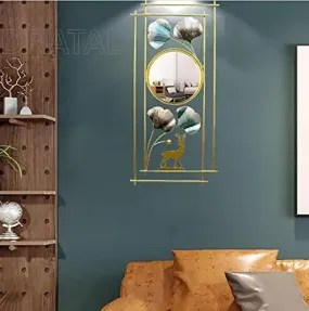 Abhsant Wall Mirror Metal Frame, 3DMetal Ginkgo Leaf & Deer Design Bathroom Mirror, Mirrors for Wall, Living Room,Bedroom,Vanity, Entryway, Hallway.