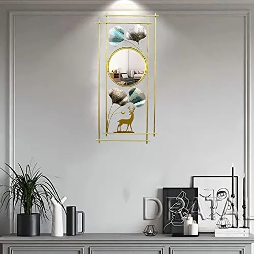 Abhsant Wall Mirror Metal Frame, 3DMetal Ginkgo Leaf & Deer Design Bathroom Mirror, Mirrors for Wall, Living Room,Bedroom,Vanity, Entryway, Hallway.