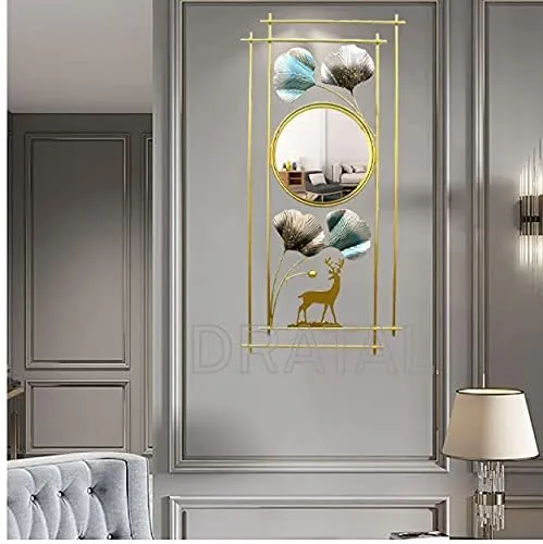 Abhsant Wall Mirror Metal Frame, 3DMetal Ginkgo Leaf & Deer Design Bathroom Mirror, Mirrors for Wall, Living Room,Bedroom,Vanity, Entryway, Hallway.