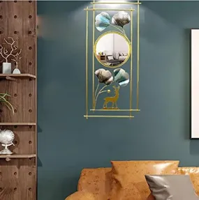 Abhsant Wall Mirrors Decorative for Living Room Decorative Wall Mirror Metal 3DMetal Ginkgo Leaf & Deer DesignWall Decor Mirror for Bedroom Living Room Bathroom Vanity
