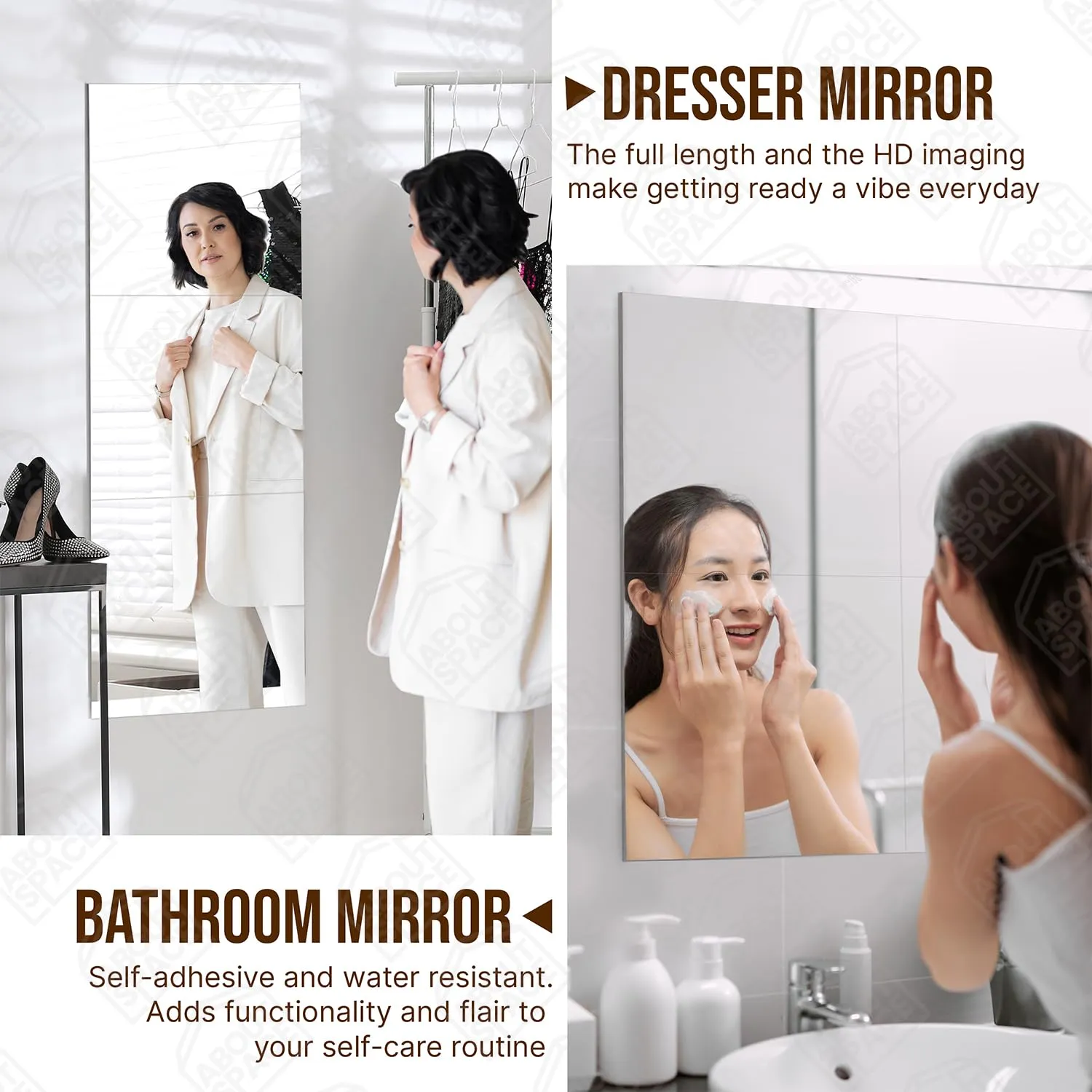 ABOUT SPACE 2mm Thickness Acrylic Wall Mirror 8 Pcs Full Length 12X12Inch Glass Mirror for Wall with Double Tape Frameless Flexible Square Shaped Bedroom Home Gym Bathroom Vanity Mirror (30X30cm)