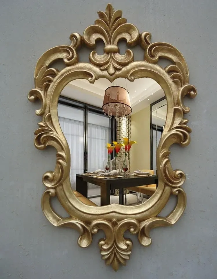 Adeez Gallery Wooden Wall Mirror Frame Size (20x30) Inch Only Frame with Out Mirror Wood Hand Crafted Round Distressed Finished Vanity Wall Mirror for Living Room,