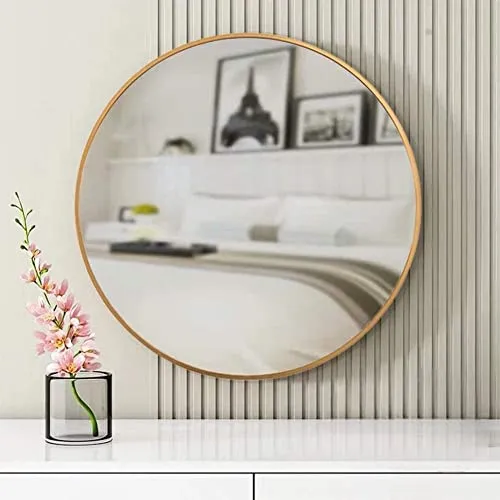AGI Vanity 24" Round Metal Frame in Gold, Modern Metal Wall Mirror, Wall-Mounted Gold Mirror, Decor Mirrors for Bathroom, Living Rooms, Entryways (Gold, 24 Inches)