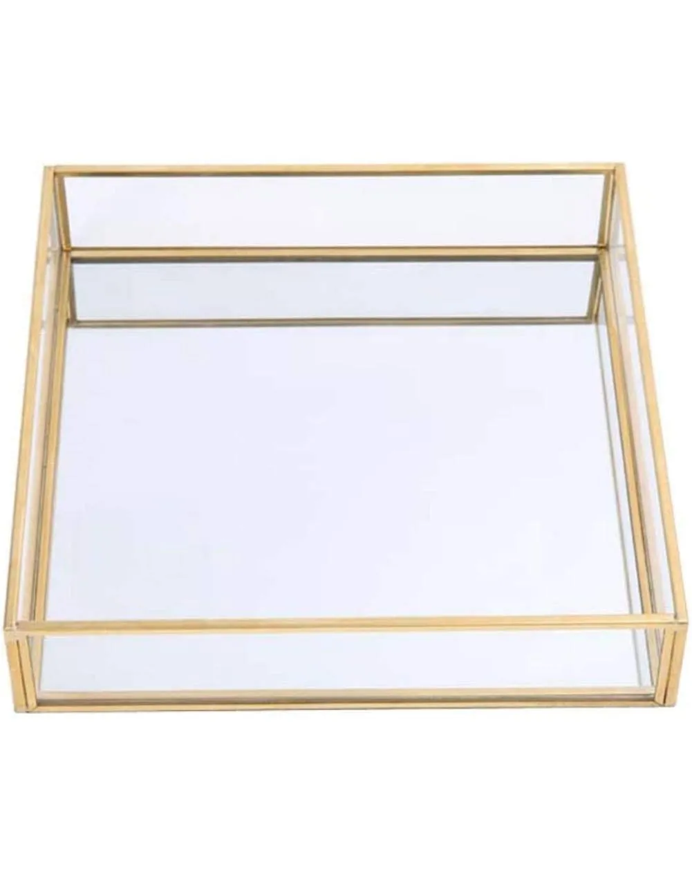 A.H Royal Art A.H Royal Decorative Glass Mirror Vanity Square Tray With Brass Rim For Home Decor Jewelry Organizer ( 8X8X2 Inch, Golden)
