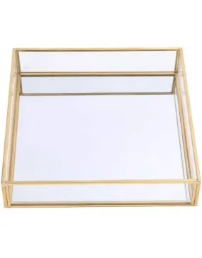 A.H Royal Art A.H Royal Decorative Glass Mirror Vanity Square Tray With Brass Rim For Home Decor Jewelry Organizer ( 8X8X2 Inch, Golden)