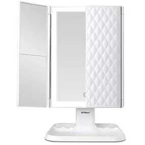 AirExpect Makeup Mirror Vanity Mirror with Lights - 3 Color Lighting Modes 72 LED Trifold Mirror, Touch Control Design, 1x/2x/3x Magnification, Portable High Definition Cosmetic Lighted Up Mirror