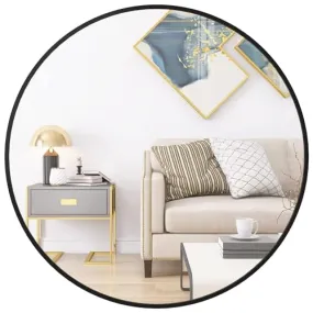 Al Kareem Handicraft Round Wall Mirror, 24-inch Large Circle Mirror, Black Metal Framed, Wall-Mounted, Decorative for Vanity, Bedroom, Living Room, Entryway