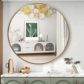 Al Kareem Round Mirror for Bathroom, Gold Circle Mirror for Wall Mounted, 24'' Modern Brushed Brass Metal Frame Round Mirror for Wall Decor, Vanity, Living Room, Bedroom, Framed