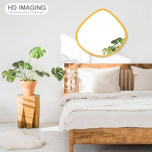 Alfa Design™ Irregular 30" inch Round Mirror with Wood Framed Circle Wall Mirror for Bathroom Vanity Living Room Bedroom Entryway Modern Wall Decor Gold Wall Mirror