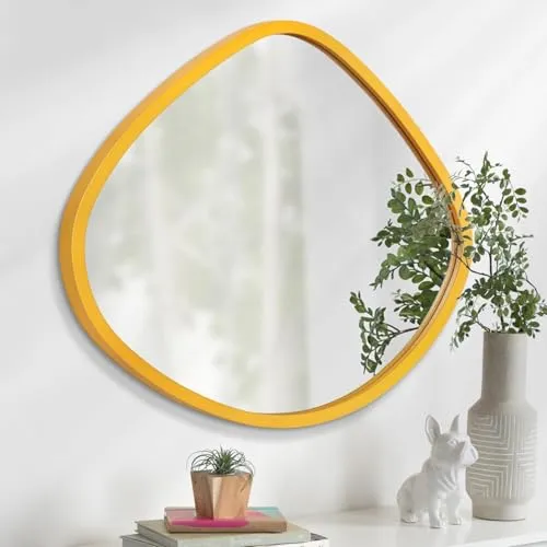 Alfa Design™ Irregular 30" inch Round Mirror with Wood Framed Circle Wall Mirror for Bathroom Vanity Living Room Bedroom Entryway Modern Wall Decor Gold Wall Mirror