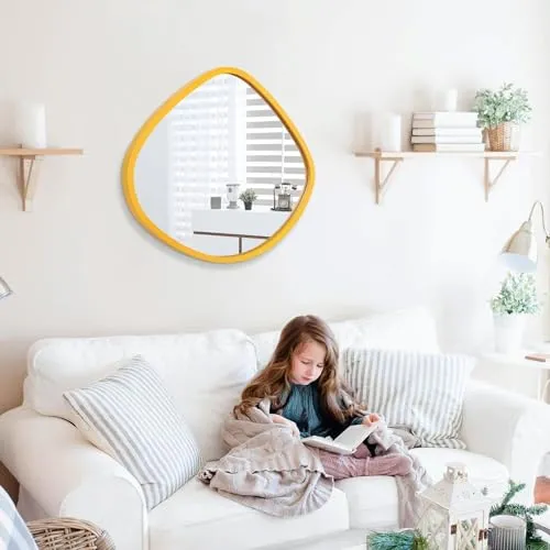 Alfa Design™ Irregular 30" inch Round Mirror with Wood Framed Circle Wall Mirror for Bathroom Vanity Living Room Bedroom Entryway Modern Wall Decor Gold Wall Mirror