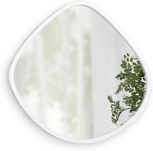 Alfa Design™ Irregular 30" inch Round Wood Mirror with Wood Framed Circle Wall Mirror for Bathroom Vanity Living Room Bedroom Entryway Modern Wall Decor White Wall Mirror