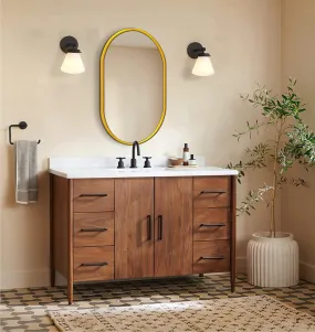 Alfa Design Mirror Wooden Frame Capsule Shape Wall Mirror for Home, Bathroom Mirror, Farmhouse Mirror for Wall Decoration, Make Up Vanity Mirror Entryway, Black Frame, Gold - 24 x16 Inches