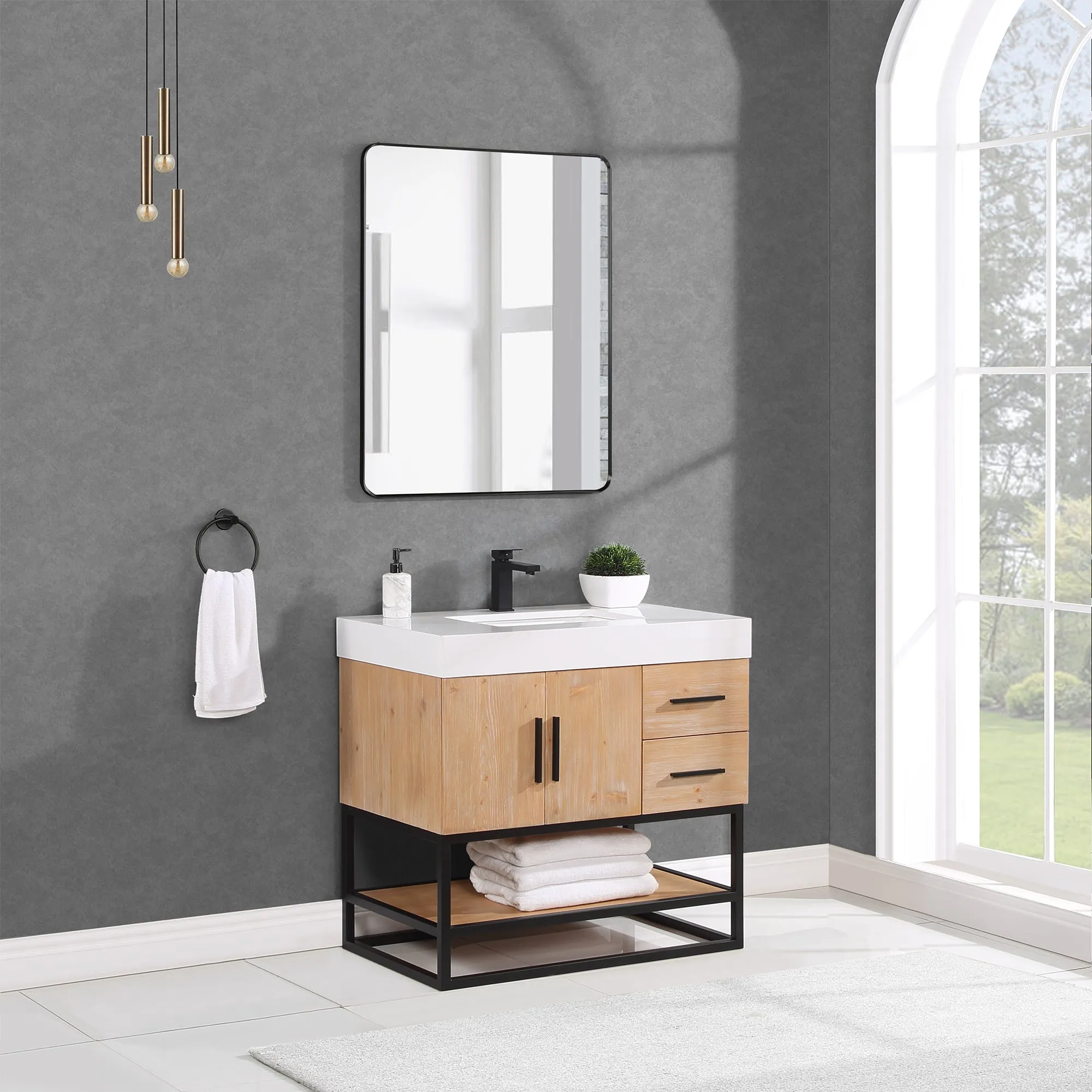 Altair Designs Bianco Single Bathroom Vanity with White Composite Stone Countertop - 552036B-LB-WH