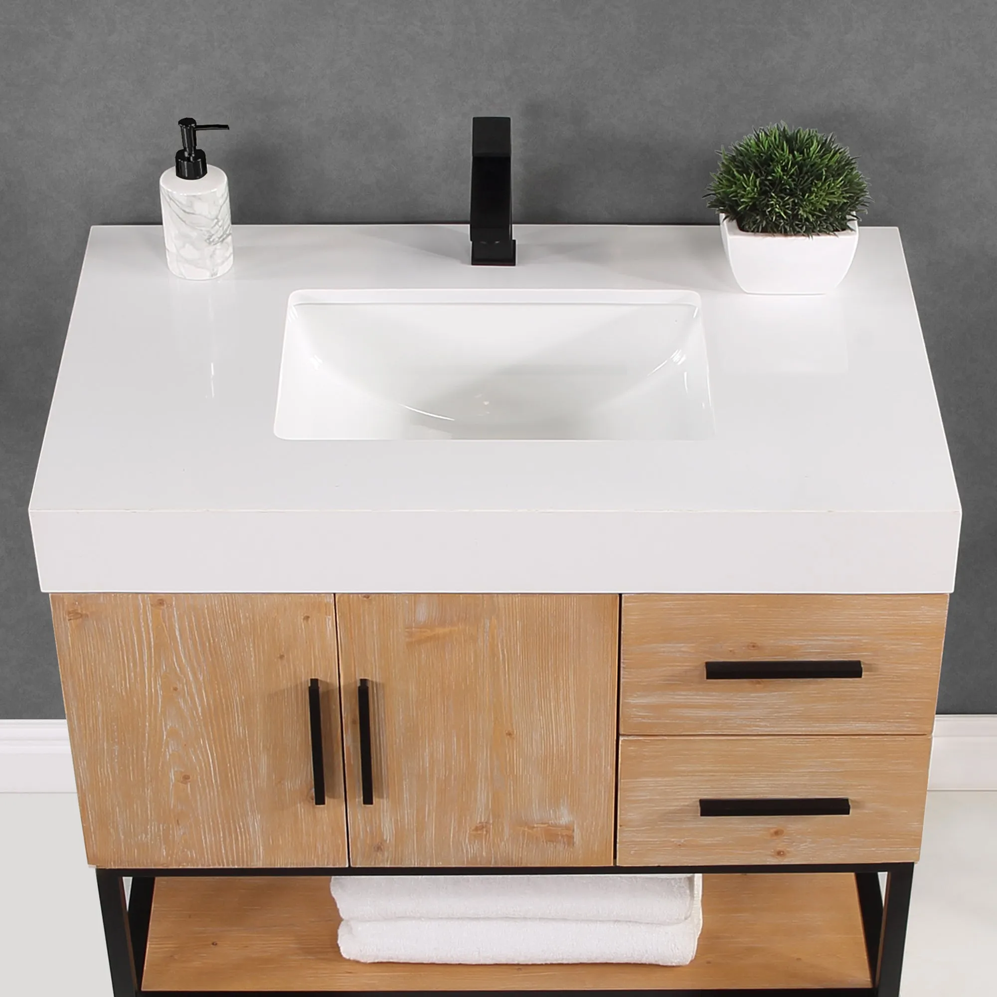 Altair Designs Bianco Single Bathroom Vanity with White Composite Stone Countertop - 552036B-LB-WH