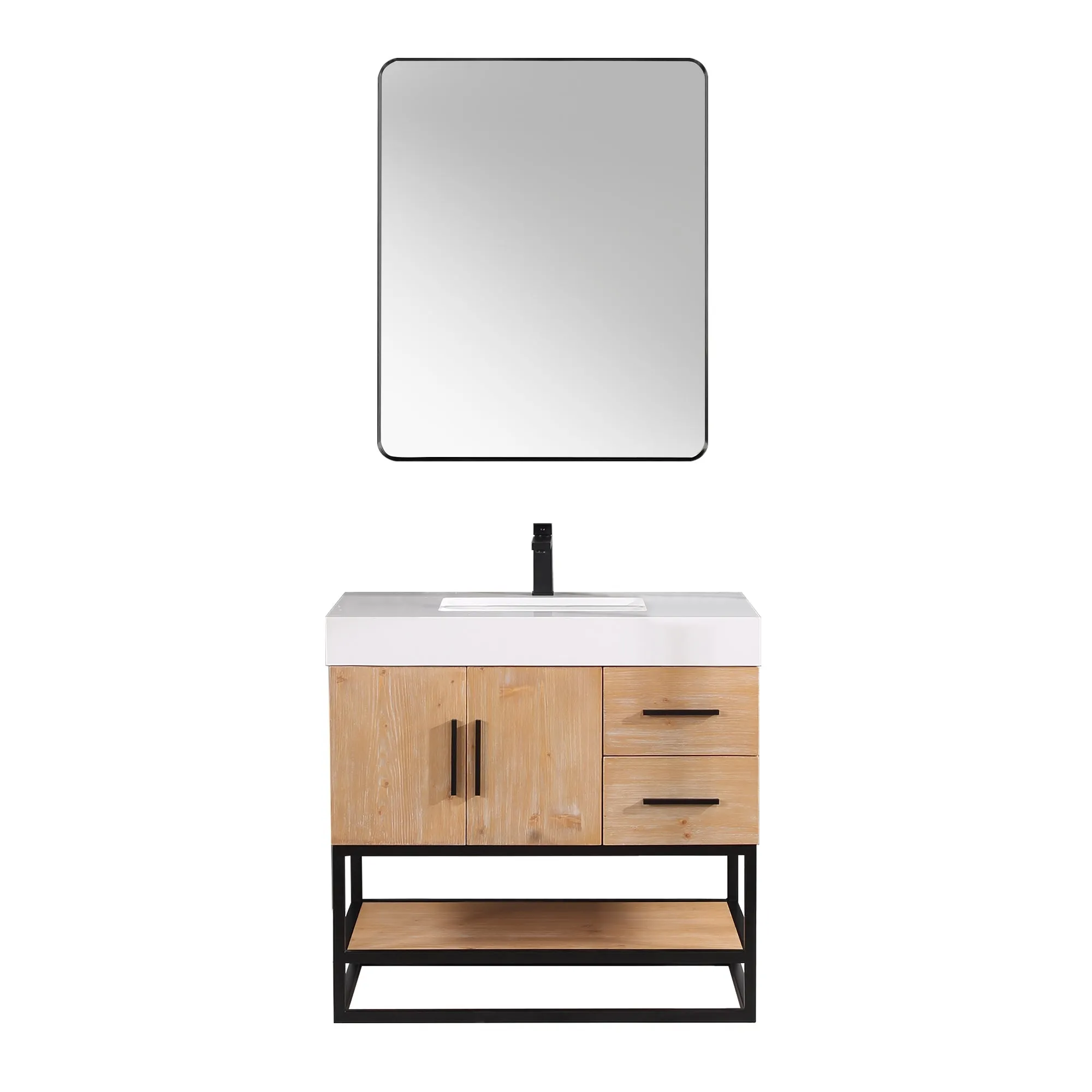 Altair Designs Bianco Single Bathroom Vanity with White Composite Stone Countertop - 552036B-LB-WH