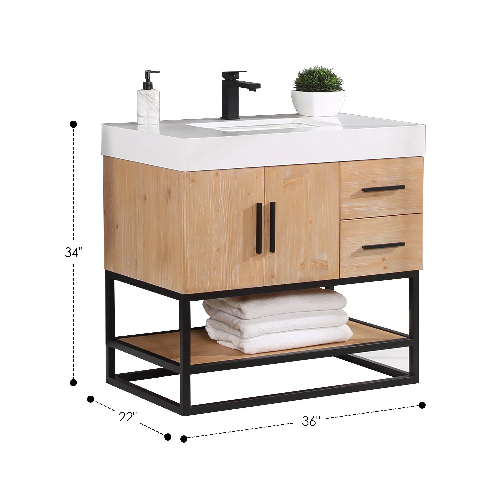 Altair Designs Bianco Single Bathroom Vanity with White Composite Stone Countertop - 552036B-LB-WH