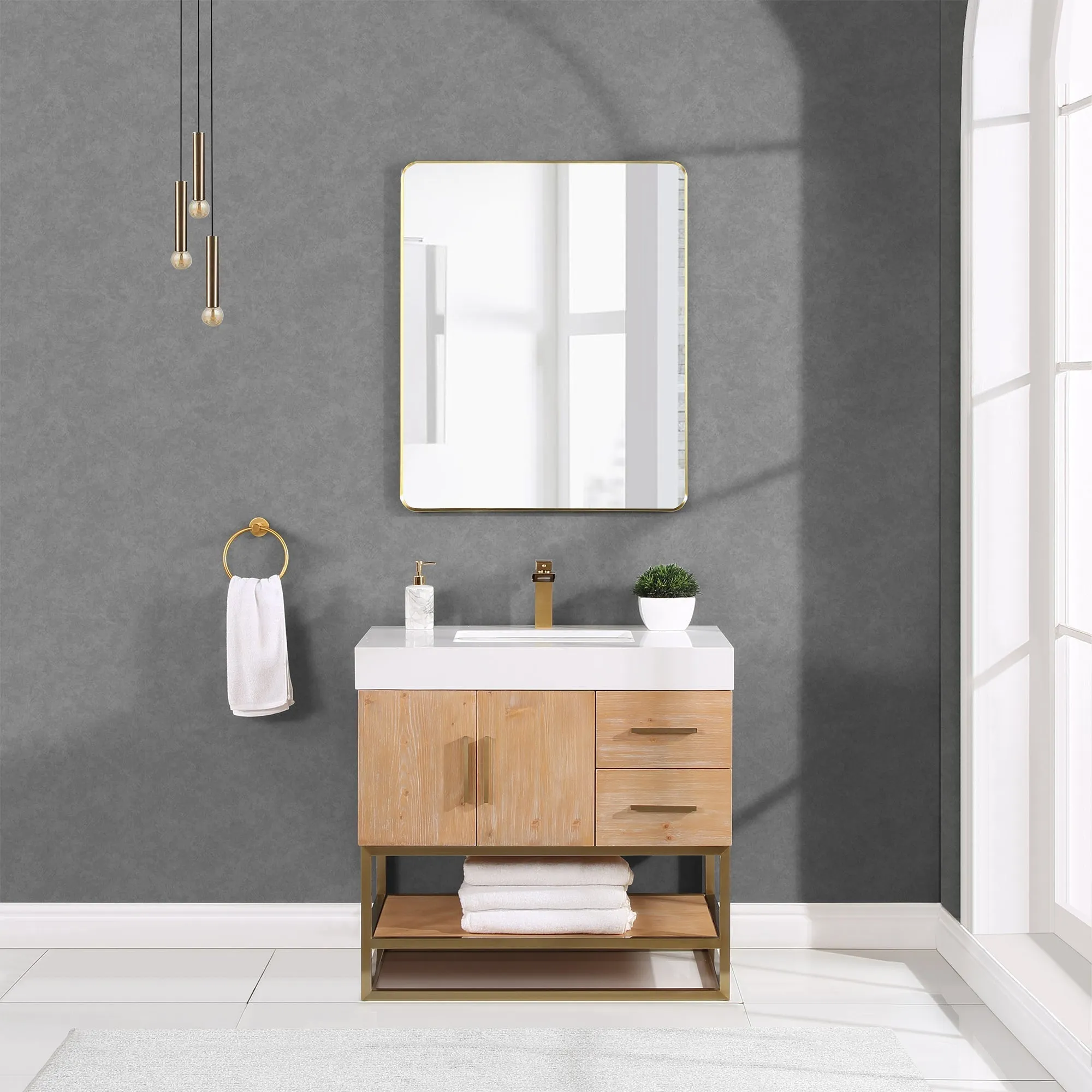 Altair Designs Bianco Single Bathroom Vanity with White Composite Stone Countertop - 552036B-LB-WH