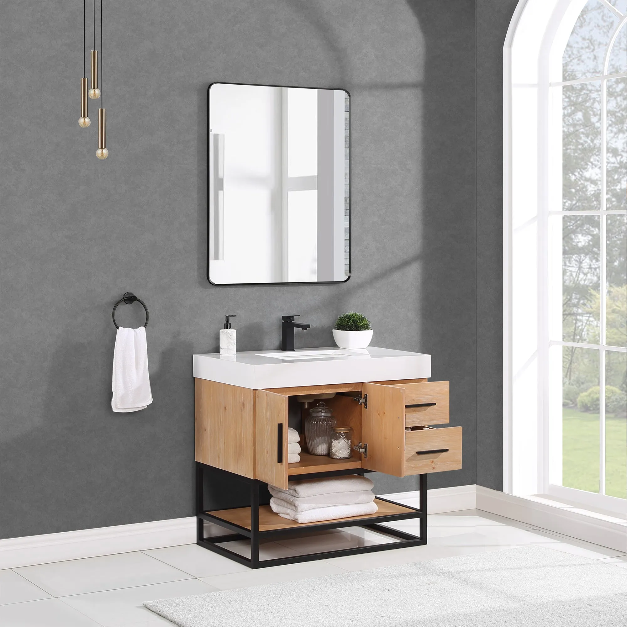 Altair Designs Bianco Single Bathroom Vanity with White Composite Stone Countertop - 552036B-LB-WH