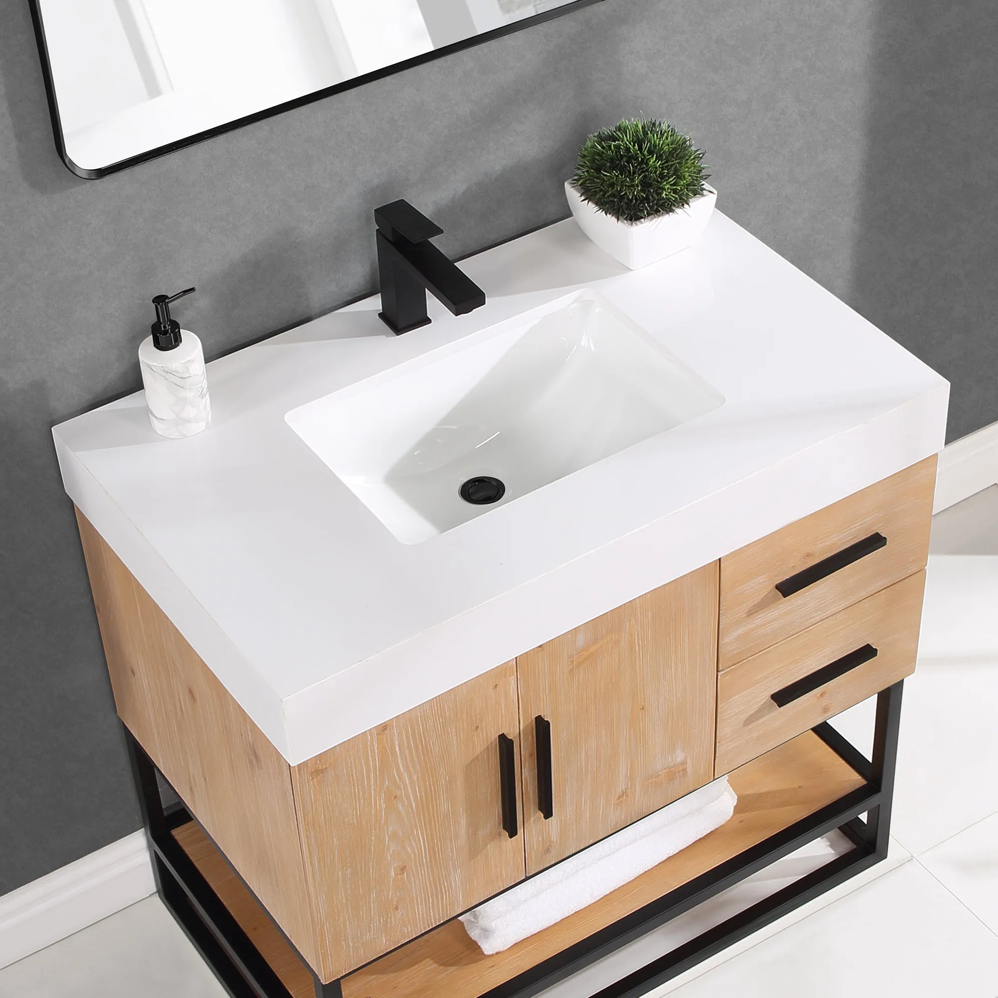 Altair Designs Bianco Single Bathroom Vanity with White Composite Stone Countertop - 552036B-LB-WH