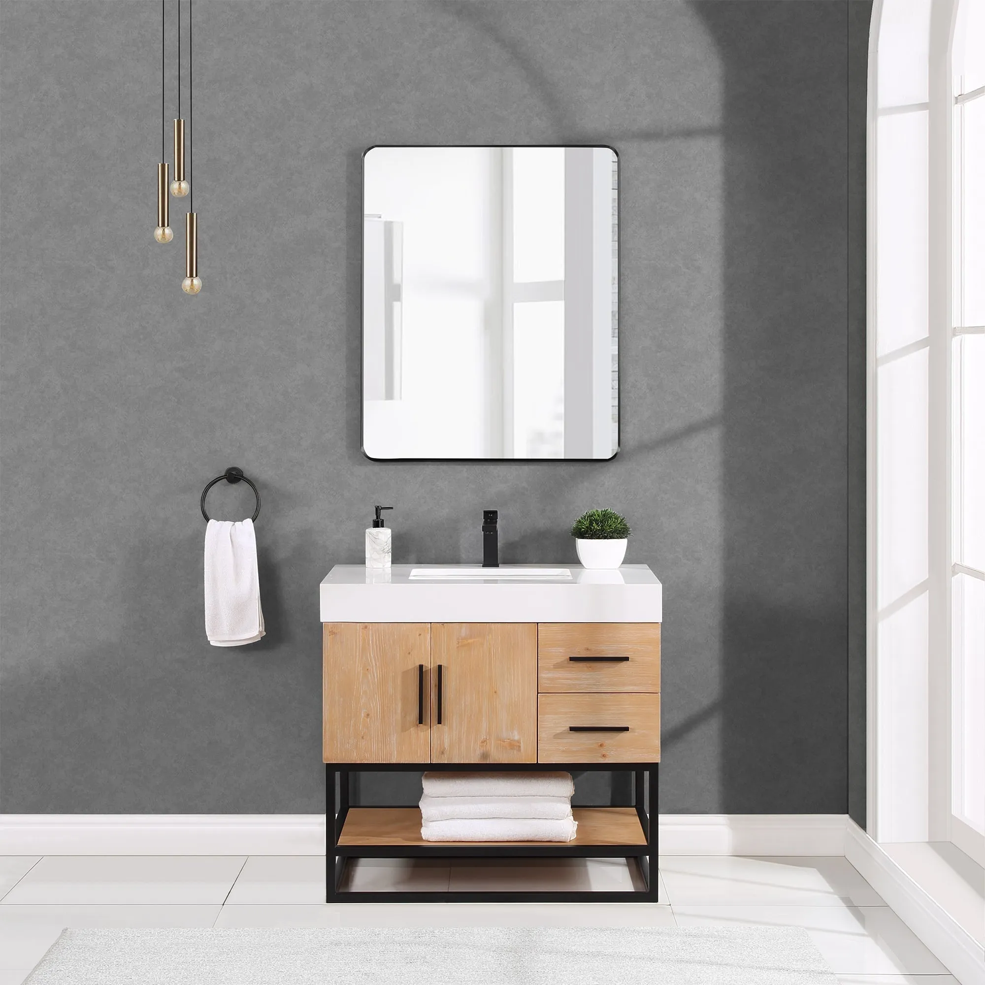Altair Designs Bianco Single Bathroom Vanity with White Composite Stone Countertop - 552036B-LB-WH