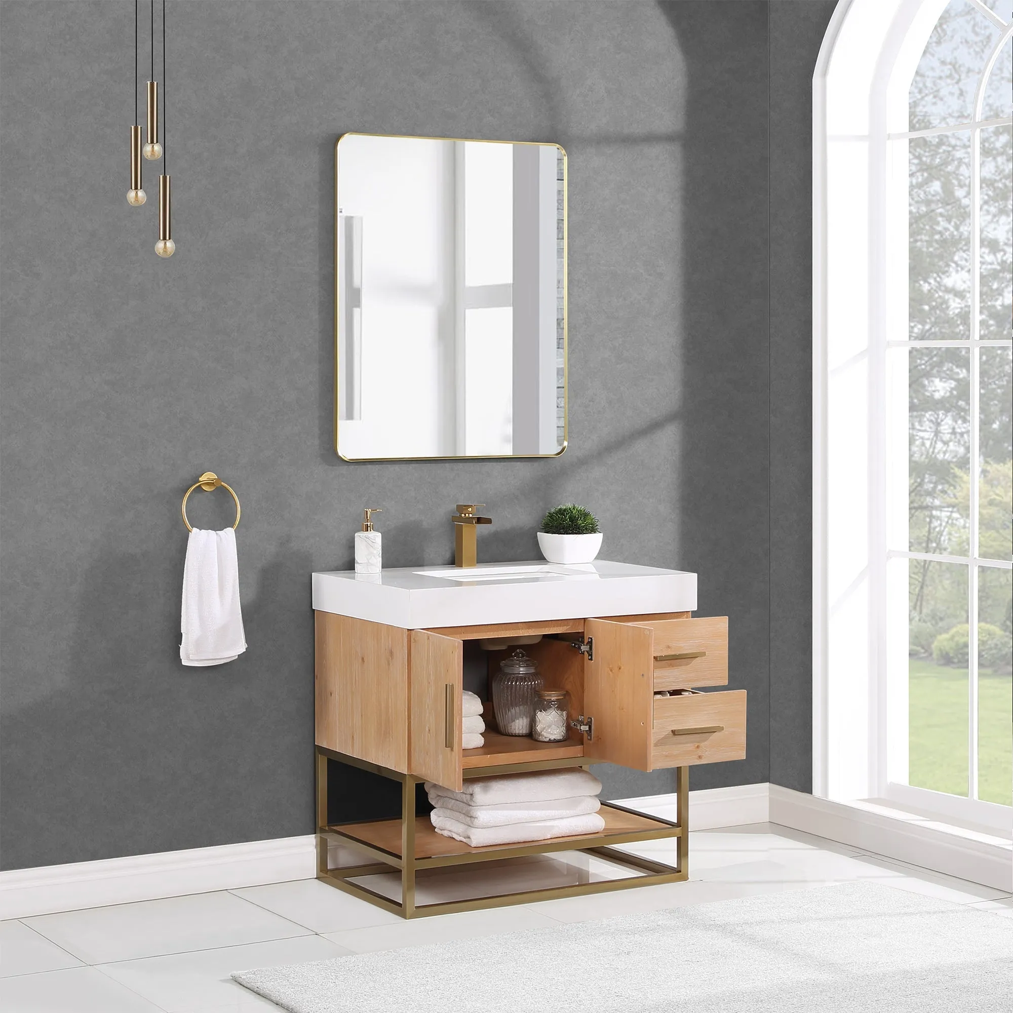 Altair Designs Bianco Single Bathroom Vanity with White Composite Stone Countertop - 552036B-LB-WH