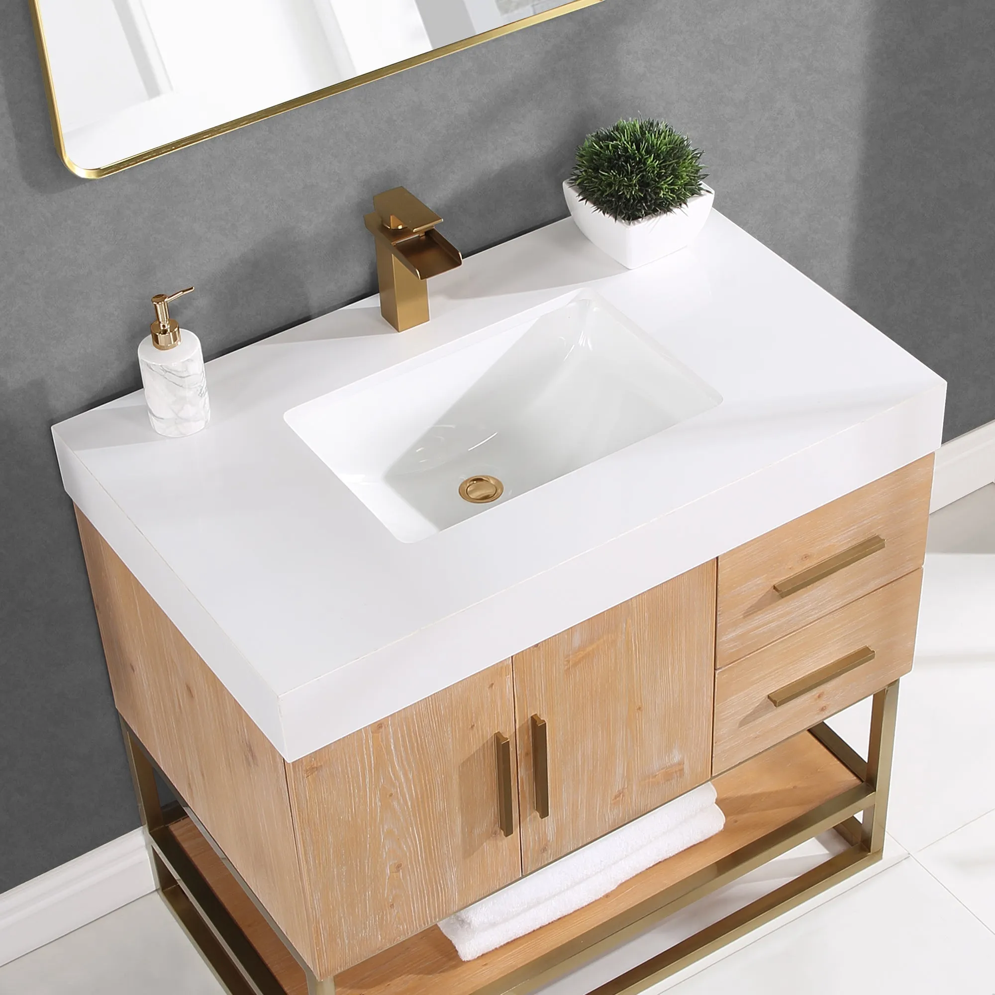 Altair Designs Bianco Single Bathroom Vanity with White Composite Stone Countertop - 552036B-LB-WH