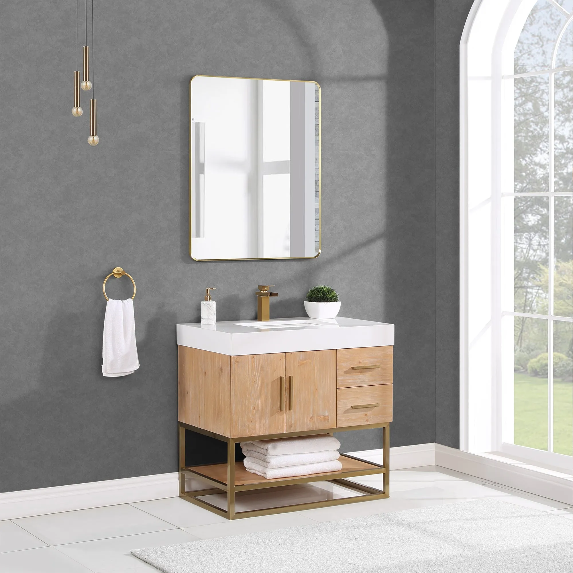 Altair Designs Bianco Single Bathroom Vanity with White Composite Stone Countertop - 552036B-LB-WH