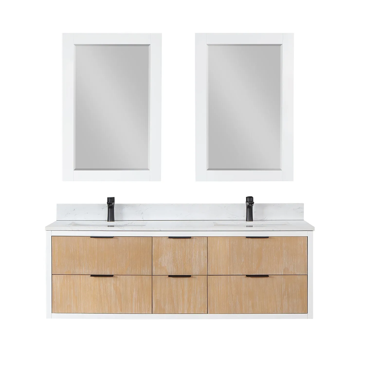 Altair Designs Dione 60" Double Bathroom Vanity Set with Aosta White Stone Countertop - 547060-WP-AW-NM