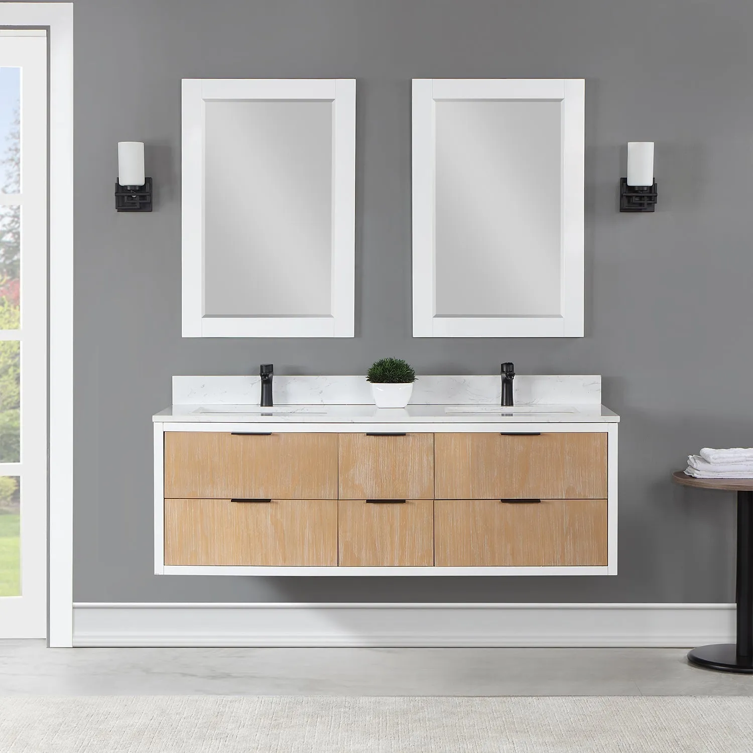 Altair Designs Dione 60" Double Bathroom Vanity Set with Aosta White Stone Countertop - 547060-WP-AW-NM