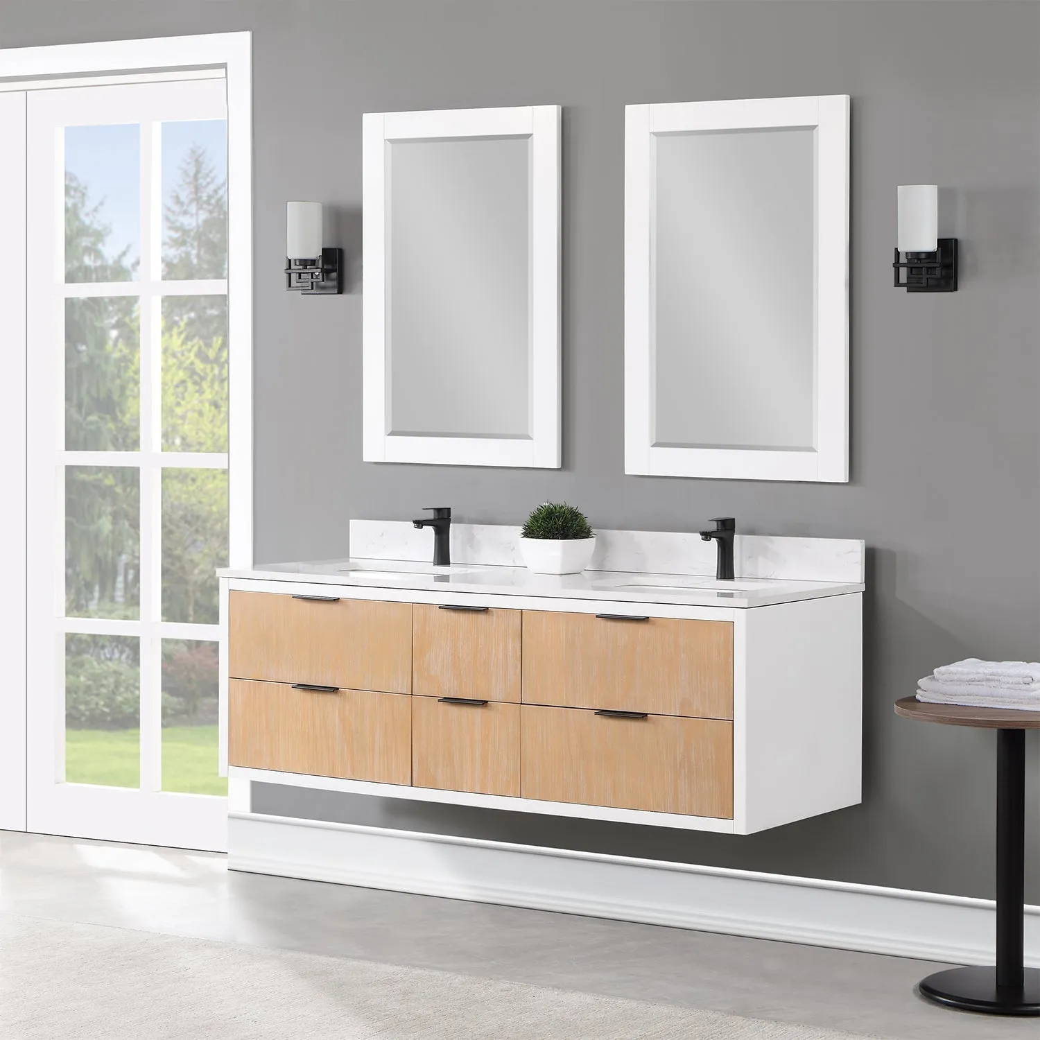Altair Designs Dione 60" Double Bathroom Vanity Set with Aosta White Stone Countertop - 547060-WP-AW-NM