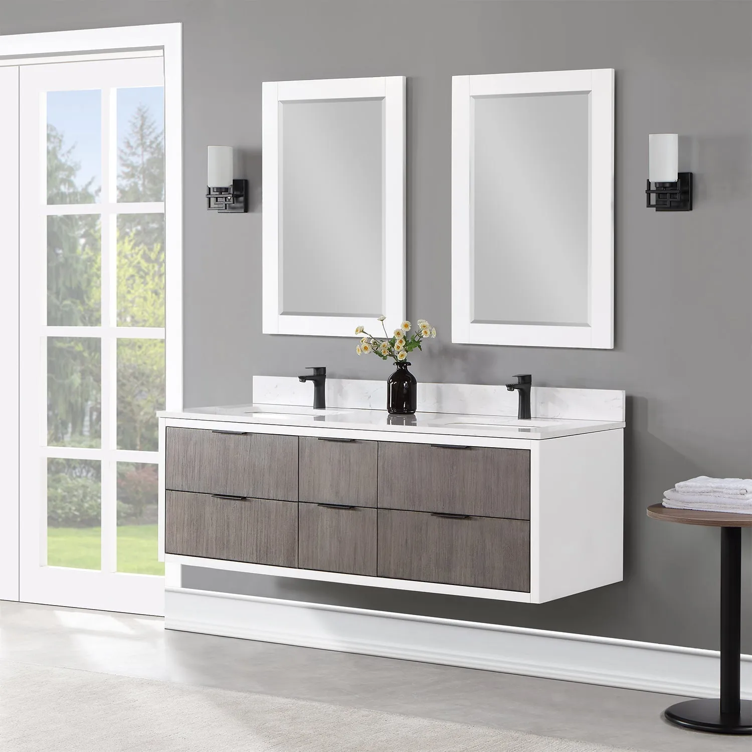 Altair Designs Dione 60" Double Bathroom Vanity Set with Aosta White Stone Countertop - 547060-WP-AW-NM