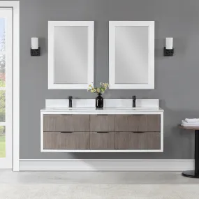 Altair Designs Dione 60" Double Bathroom Vanity Set with Aosta White Stone Countertop - 547060-WP-AW-NM