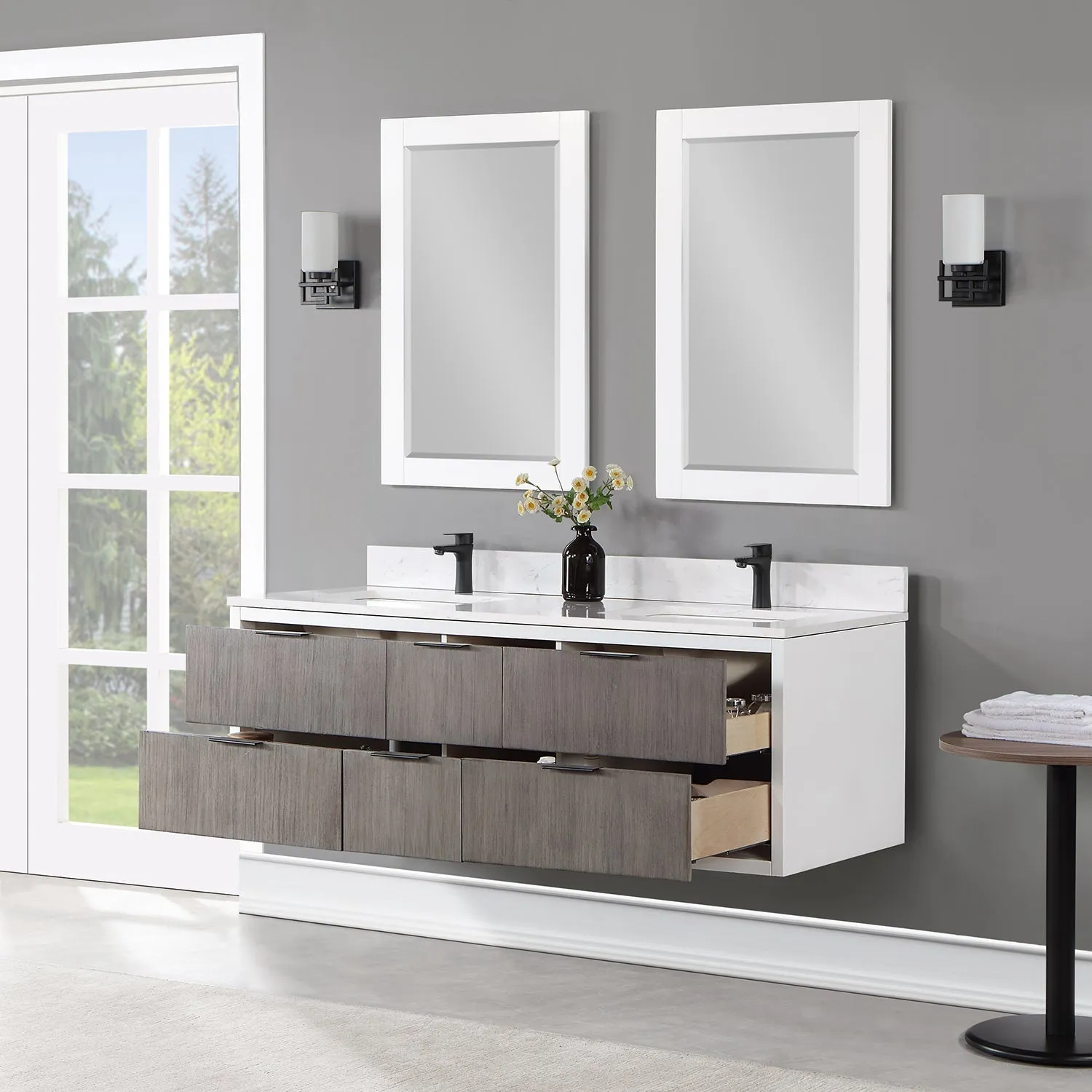 Altair Designs Dione 60" Double Bathroom Vanity Set with Aosta White Stone Countertop - 547060-WP-AW-NM