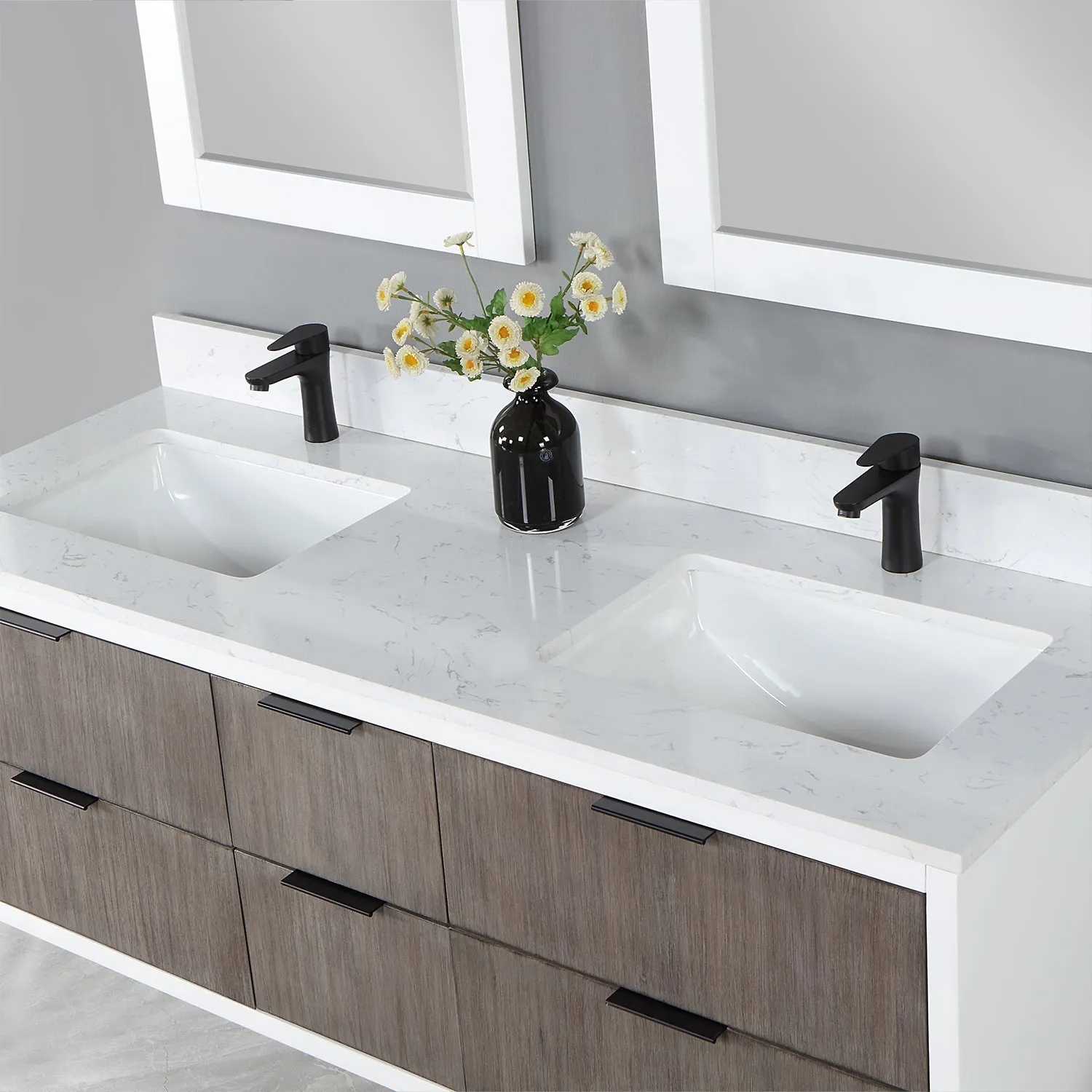 Altair Designs Dione 60" Double Bathroom Vanity Set with Aosta White Stone Countertop - 547060-WP-AW-NM