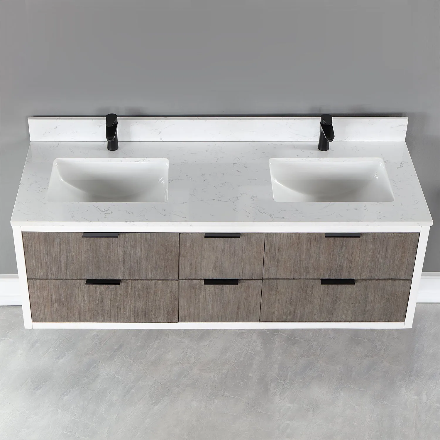 Altair Designs Dione 60" Double Bathroom Vanity Set with Aosta White Stone Countertop - 547060-WP-AW-NM