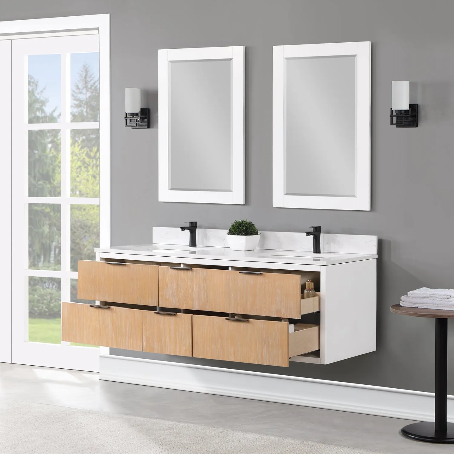 Altair Designs Dione 60" Double Bathroom Vanity Set with Aosta White Stone Countertop - 547060-WP-AW-NM