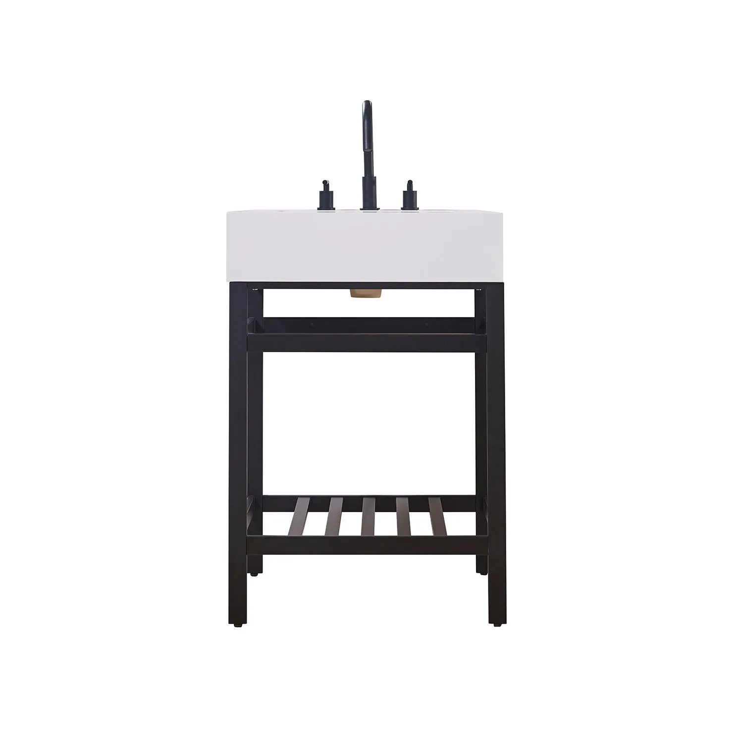 Altair Designs Edolo 24" Single Stainless Steel Vanity Console in Matte Black with Snow White -Stone Countertop - 70024-SWAP-MB-NM