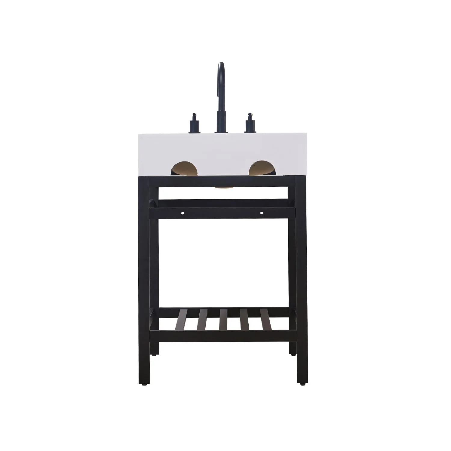 Altair Designs Edolo 24" Single Stainless Steel Vanity Console in Matte Black with Snow White -Stone Countertop - 70024-SWAP-MB-NM