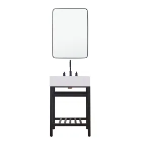 Altair Designs Edolo 24" Single Stainless Steel Vanity Console in Matte Black with Snow White -Stone Countertop - 70024-SWAP-MB-NM