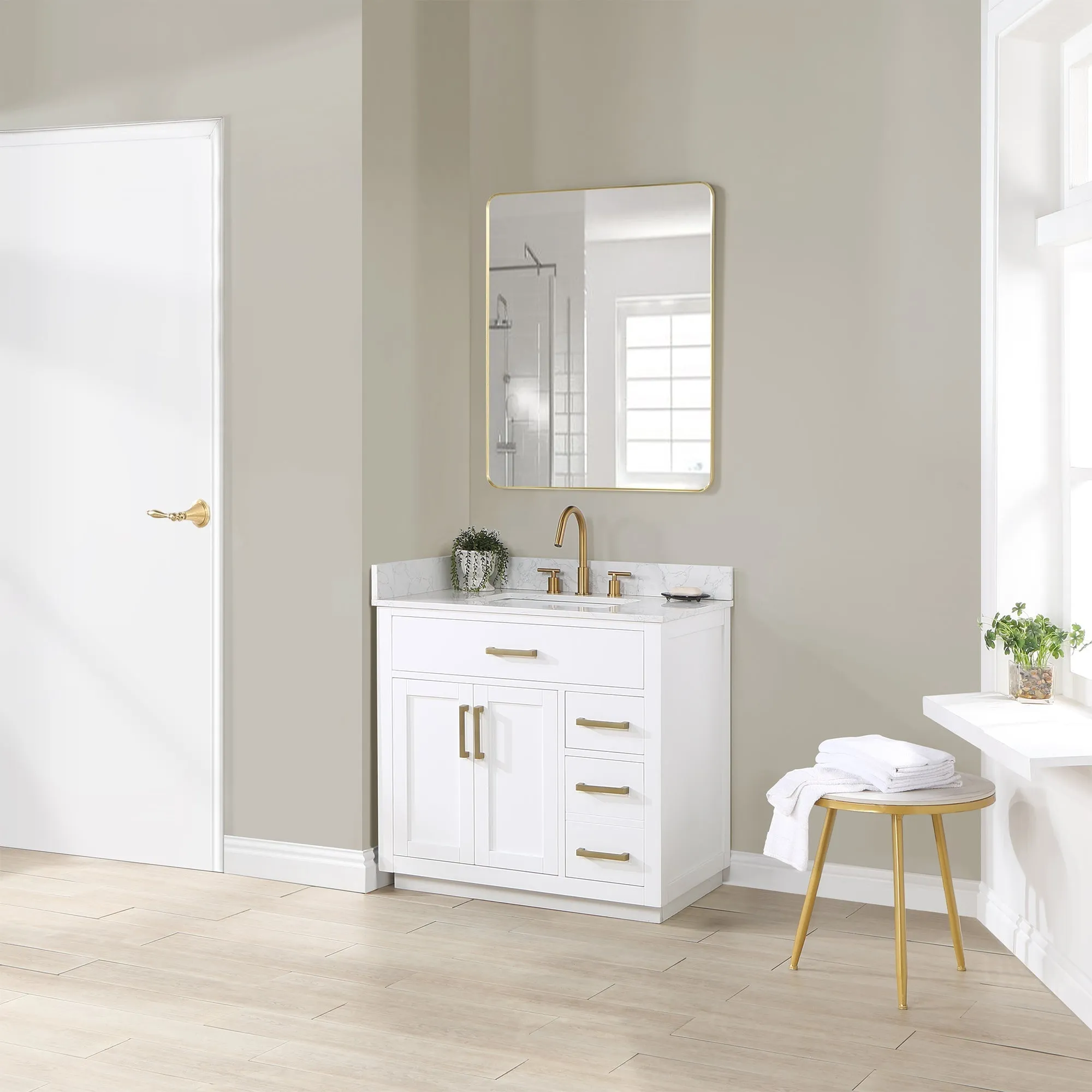 Altair Designs Gavino 36" Single Bathroom Vanity with Composite Stone Countertop - 557036-RB-GW
