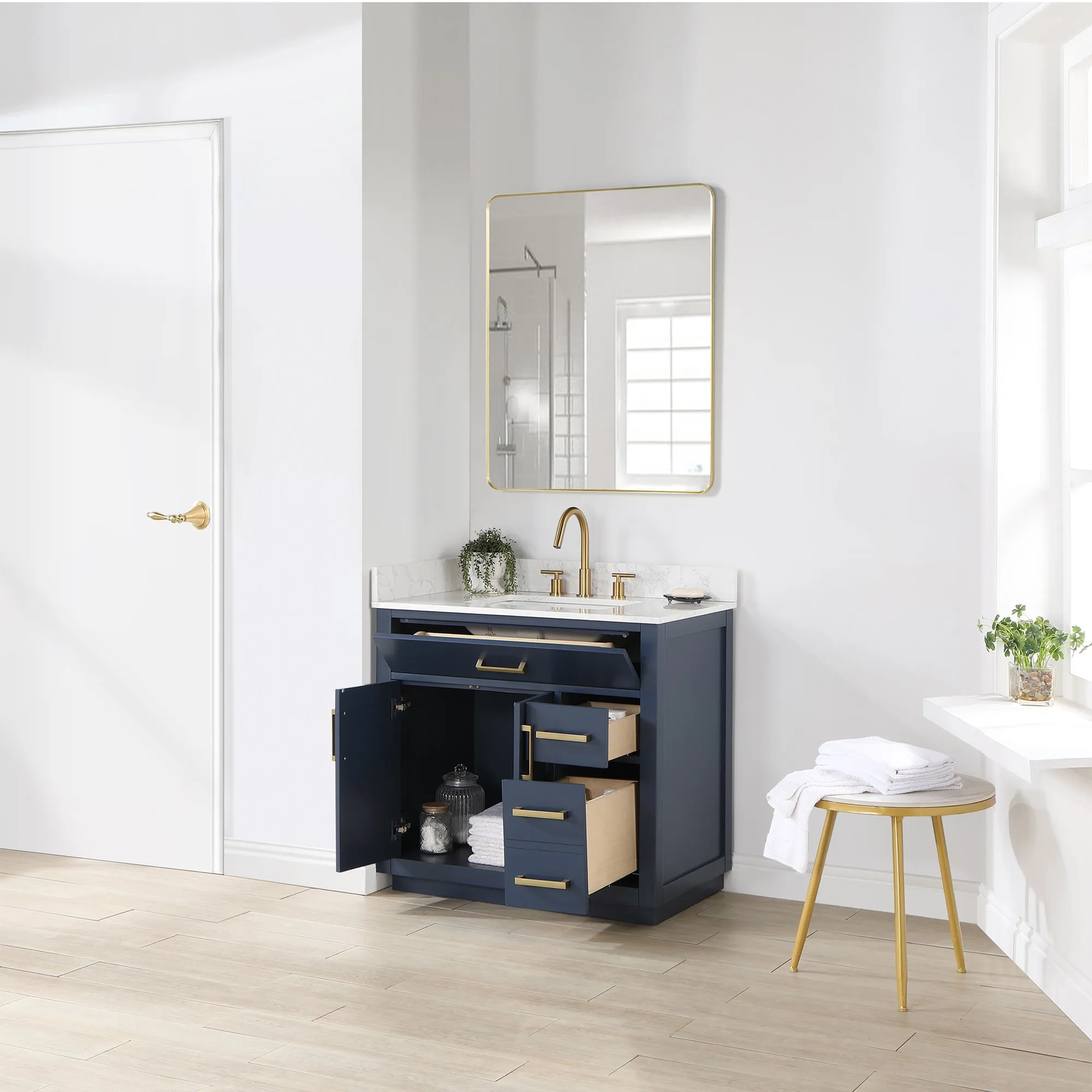 Altair Designs Gavino 36" Single Bathroom Vanity with Composite Stone Countertop - 557036-RB-GW