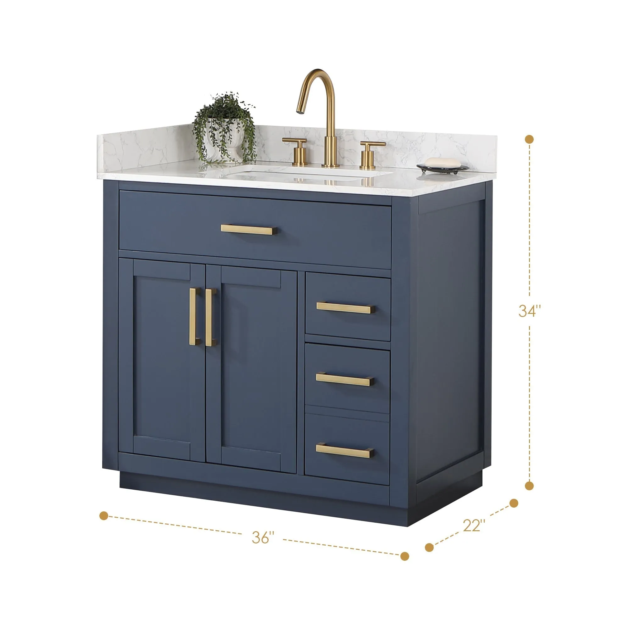 Altair Designs Gavino 36" Single Bathroom Vanity with Composite Stone Countertop - 557036-RB-GW